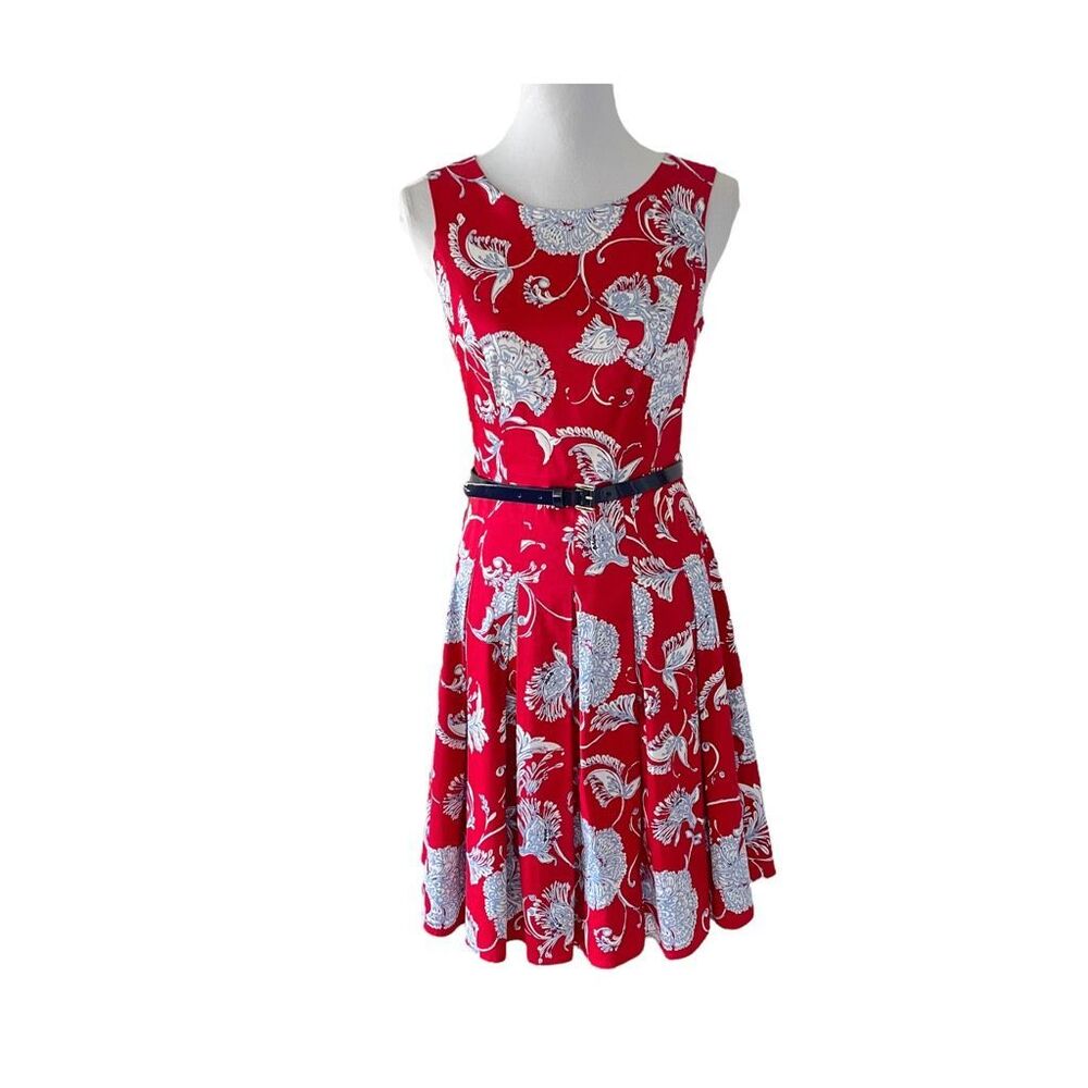 Tommy Hilfiger Belted A-line Dress Scarlett Red and Blue size 6